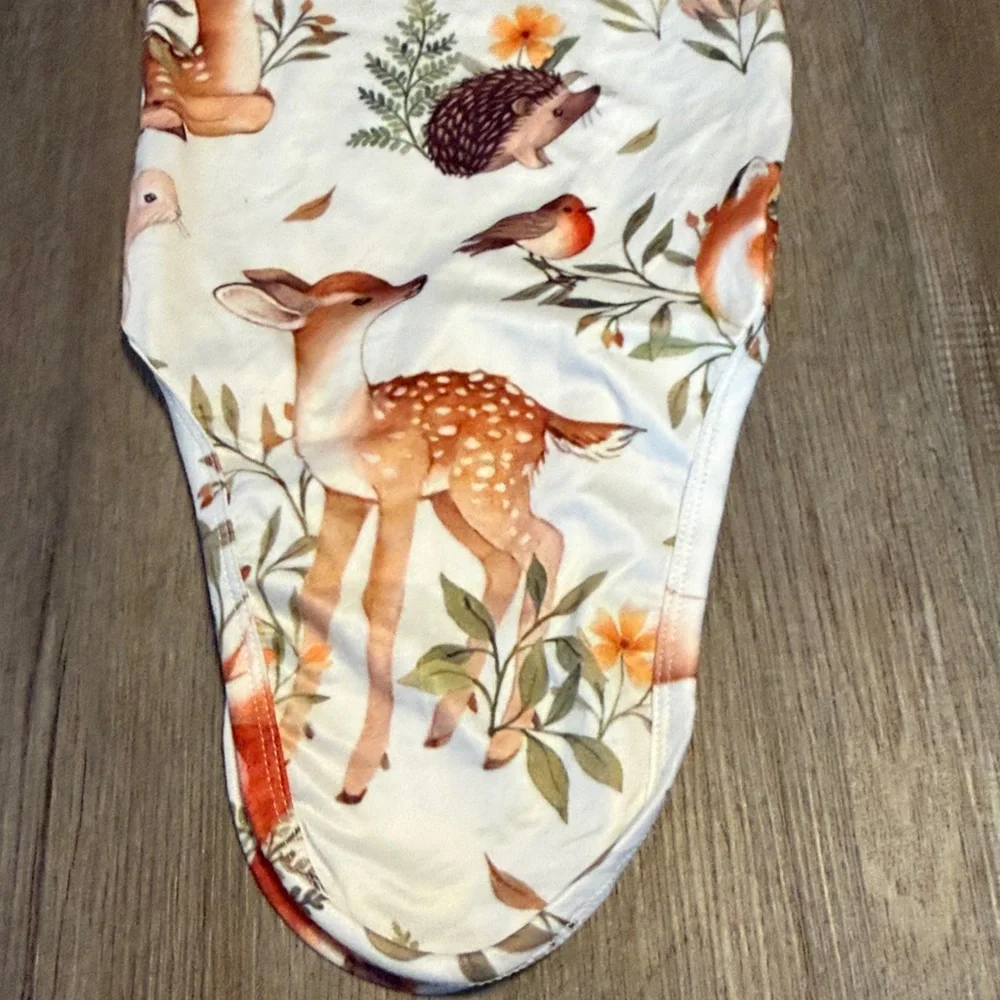 Woodland Baby Onesie with Deer & Floral Print - Cream
